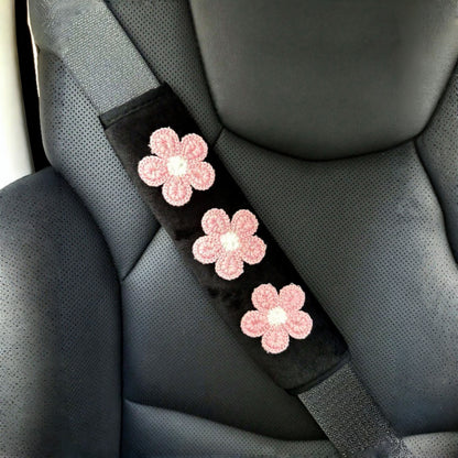 Anna-Kaci Floral Embroidered Seat Belt Covers Set with Soft Plush Padding