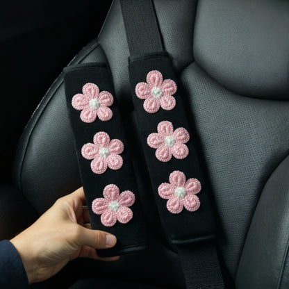 Anna-Kaci Floral Embroidered Seat Belt Covers Set with Soft Plush Padding
