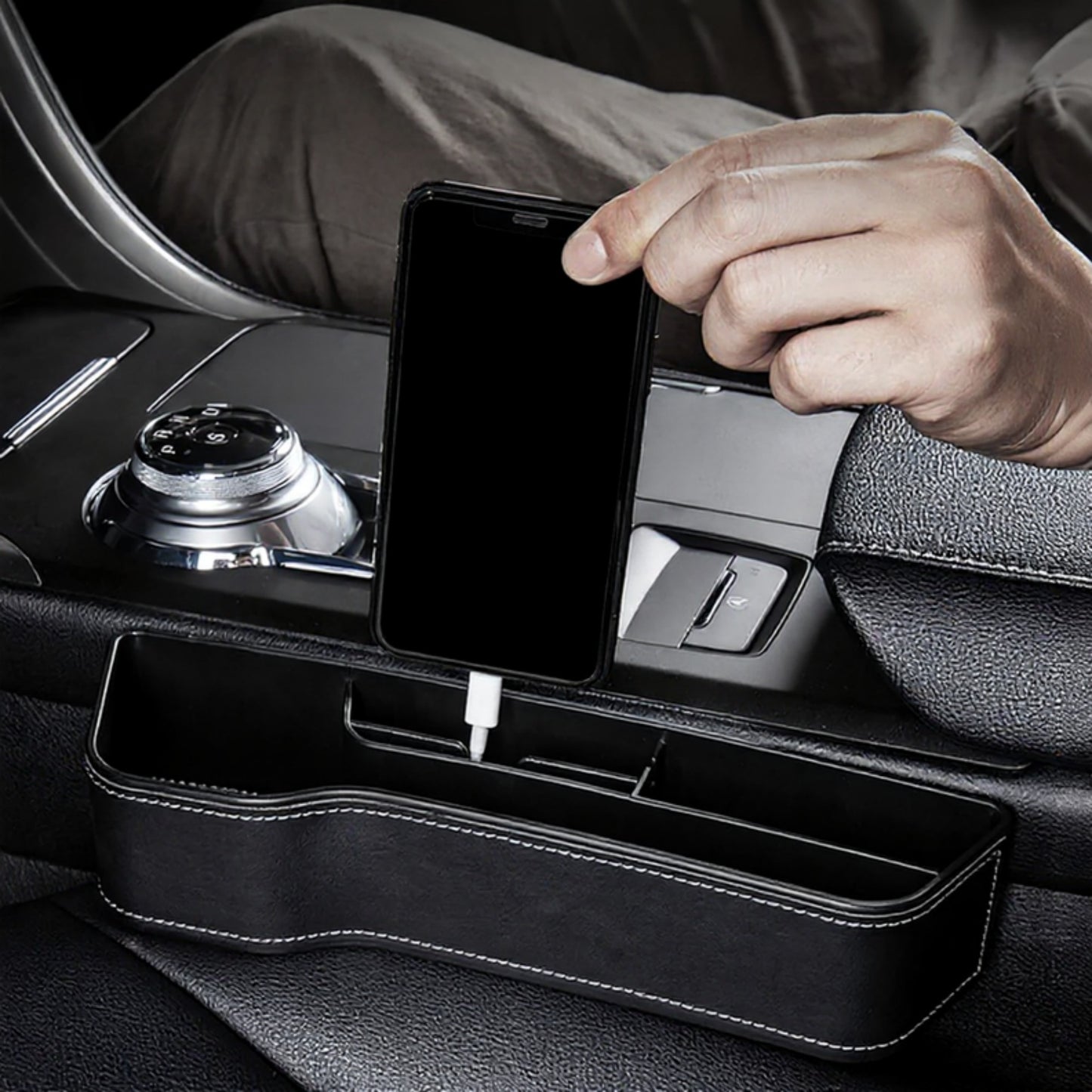 Anna-Kaci Car Seat Gap Organizer Storage Box for Console Side with Sleek Leather Finish