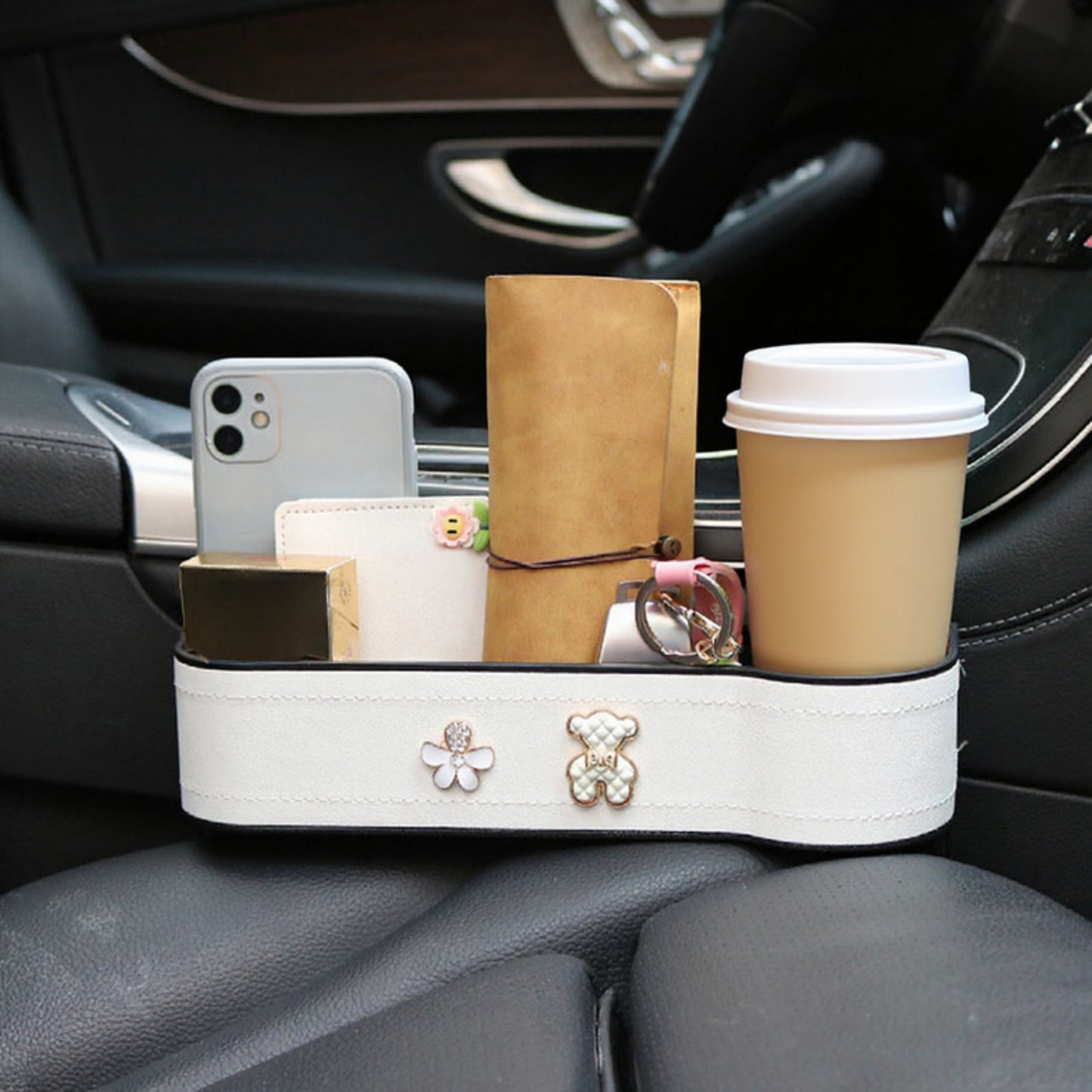 Anna-Kaci Car Seat Gap Organizer Storage Box for Console Side with Sleek Leather Finish