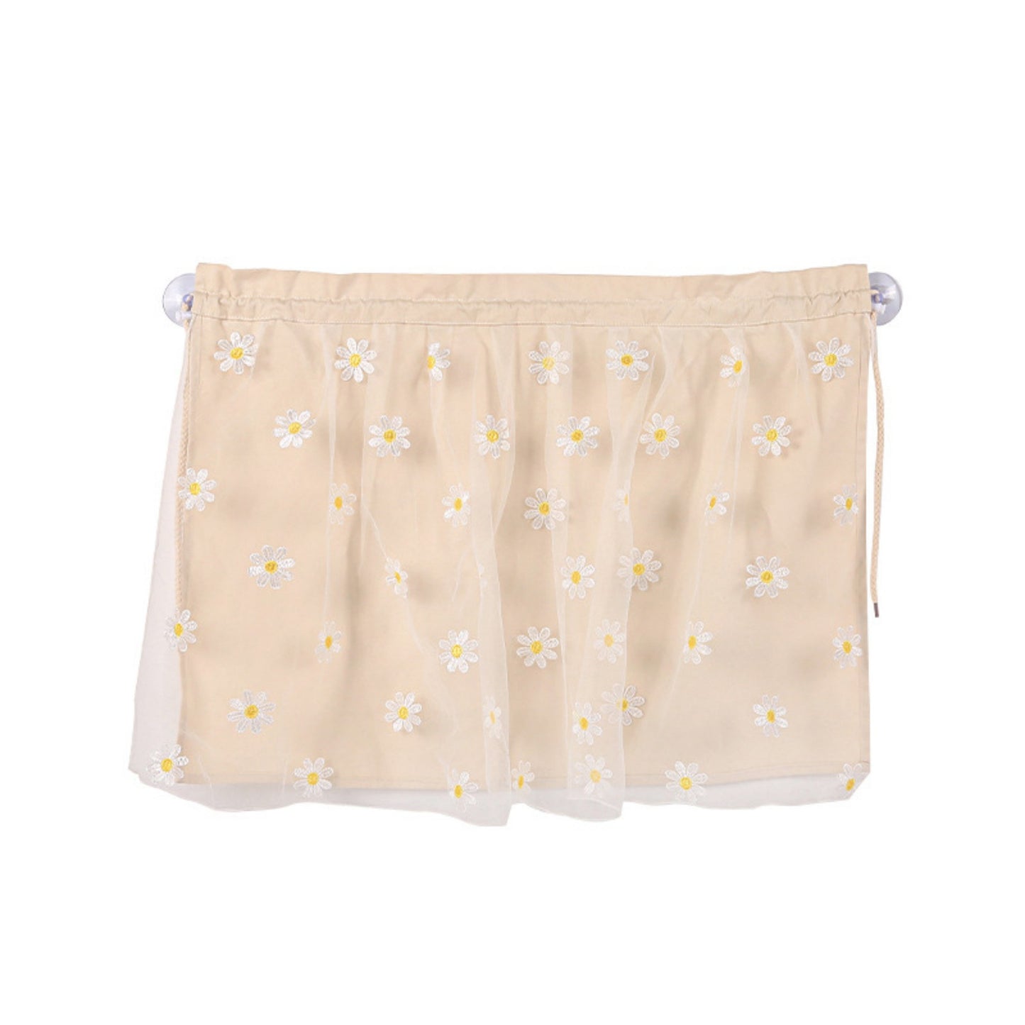 Anna-Kaci Floral Embroidered Car Window Curtain with Sheer Lace Daisy Design