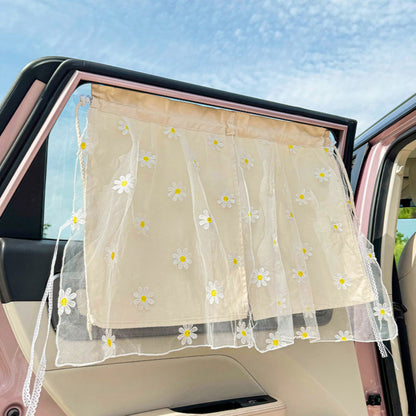Anna-Kaci Floral Embroidered Car Window Curtain with Sheer Lace Daisy Design