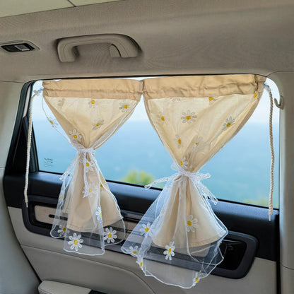 Anna-Kaci Floral Embroidered Car Window Curtain with Sheer Lace Daisy Design