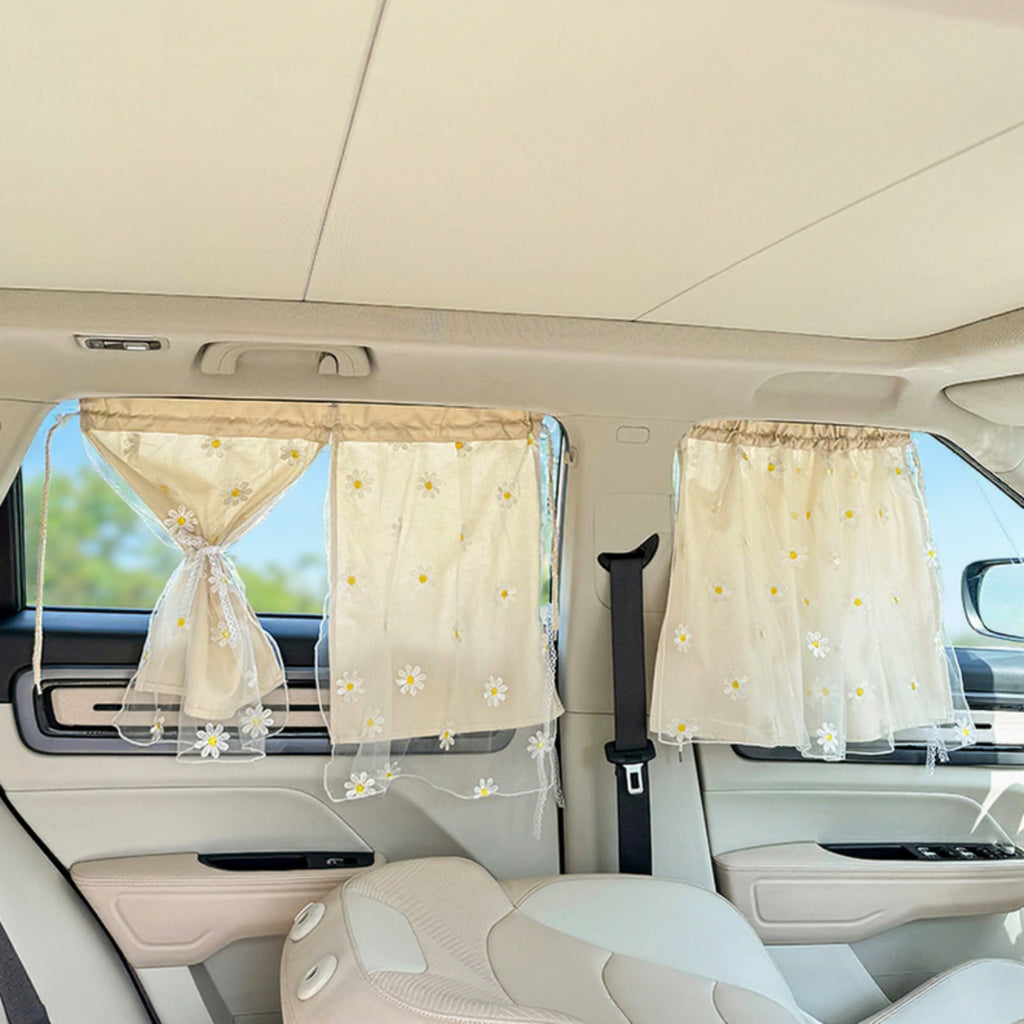 Anna-Kaci Floral Embroidered Car Window Curtain with Sheer Lace Daisy Design