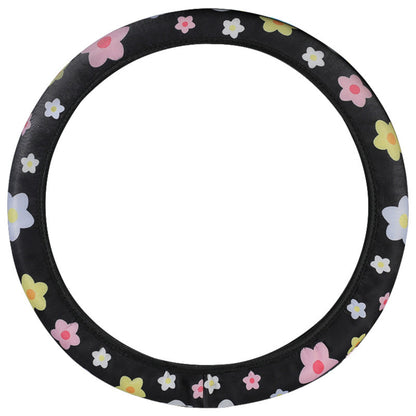 Anna-Kaci Plush Steering Wheel Cover with Floral Embroidered Pattern