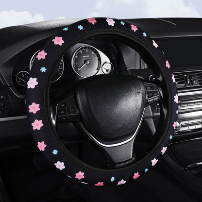 Anna-Kaci Plush Steering Wheel Cover with Floral Embroidered Pattern