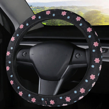Anna-Kaci Plush Steering Wheel Cover with Floral Embroidered Pattern