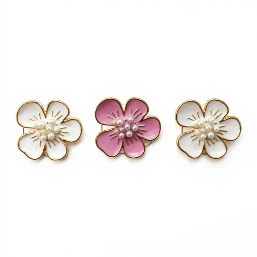Anna-Kaci 3-Piece Enamel Flower Car Air Vent Clip Set with Pearl Center Design 1.1in