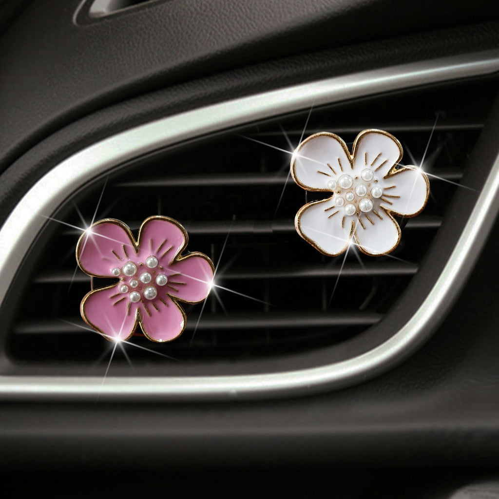 Anna-Kaci 3-Piece Enamel Flower Car Air Vent Clip Set with Pearl Center Design 1.1in