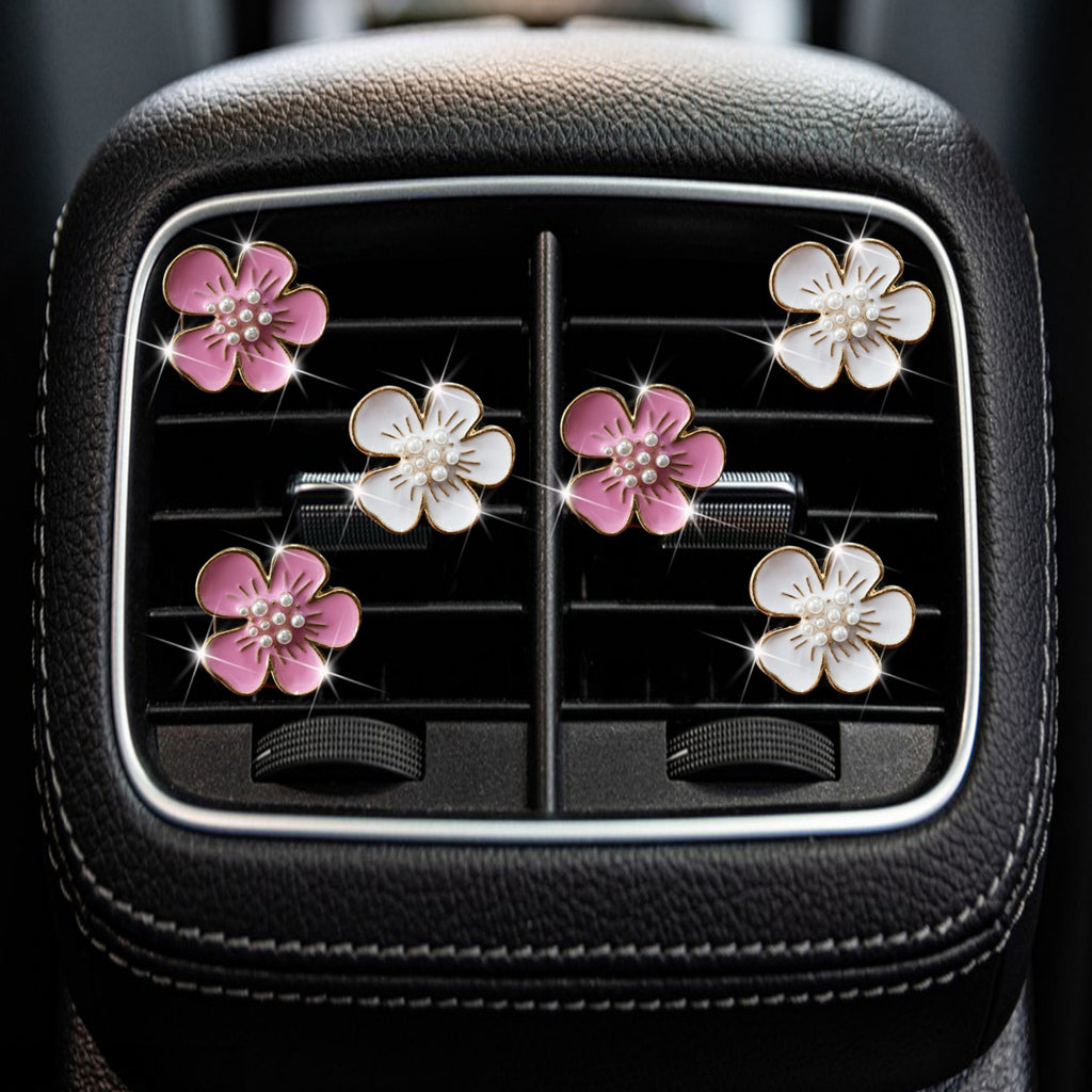 Anna-Kaci 3-Piece Enamel Flower Car Air Vent Clip Set with Pearl Center Design 1.1in