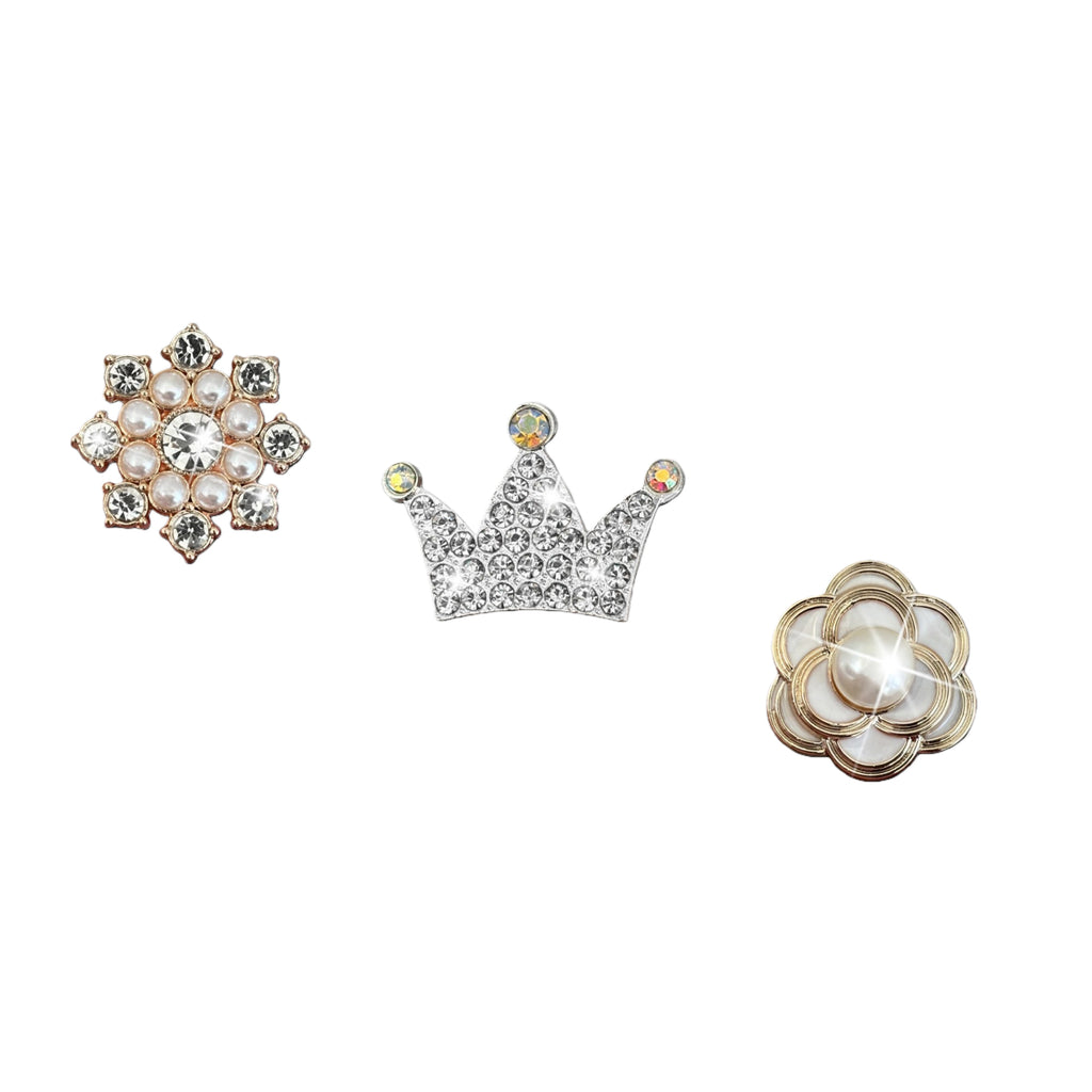 Anna-Kaci 3-Piece Rhinestone and Pearl Car Air Vent Clip Set Crown and Flower Designs 0.8in