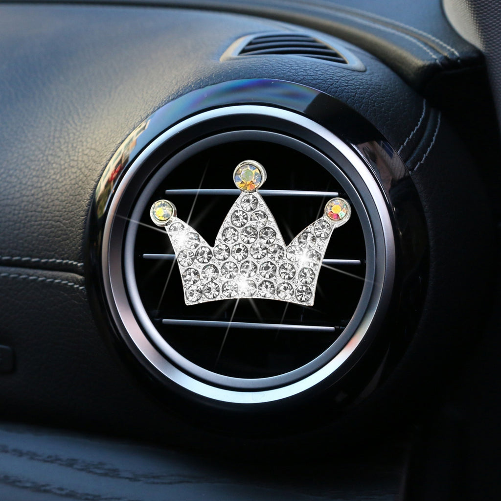Anna-Kaci 3-Piece Rhinestone and Pearl Car Air Vent Clip Set Crown and Flower Designs 0.8in