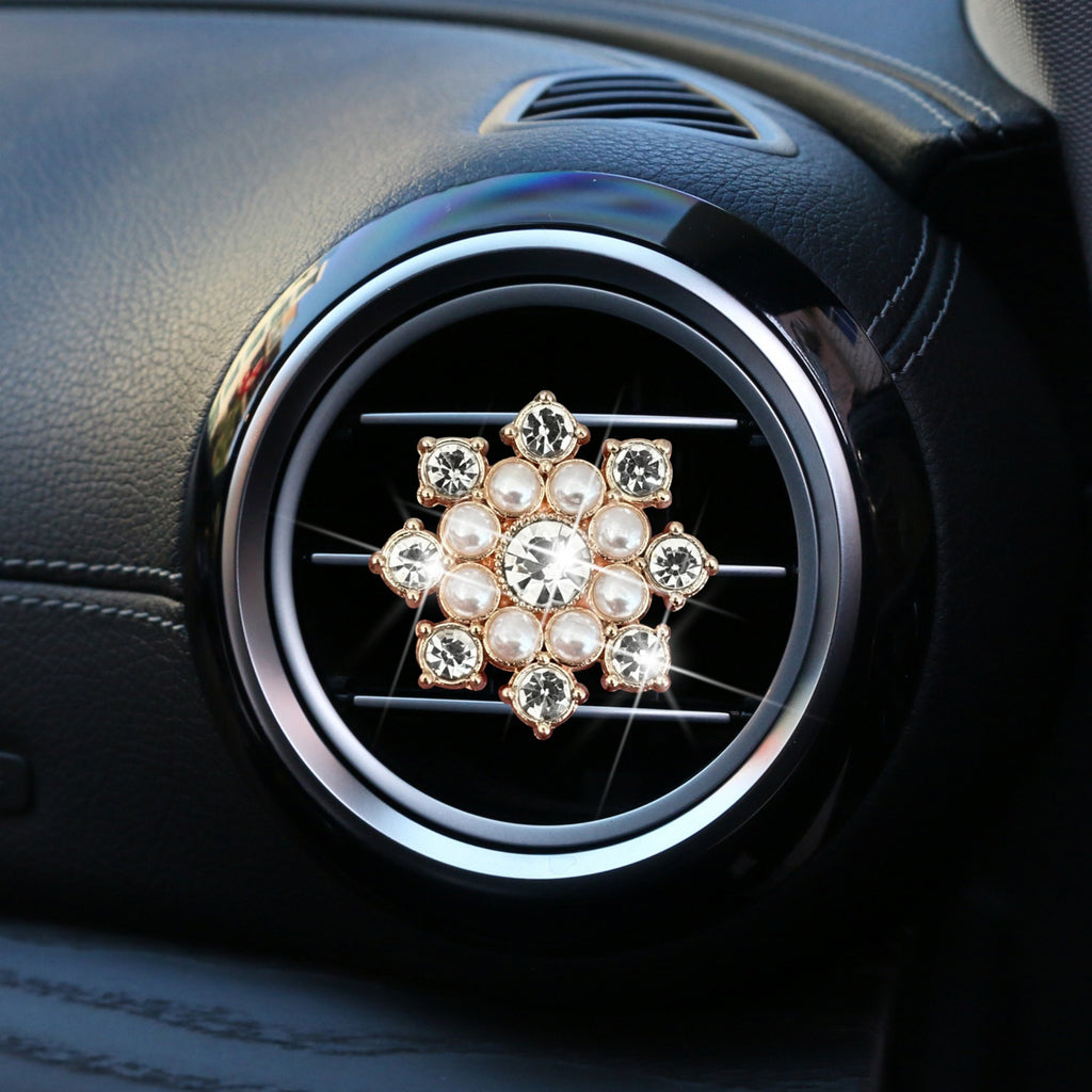 Anna-Kaci 3-Piece Rhinestone and Pearl Car Air Vent Clip Set Crown and Flower Designs 0.8in