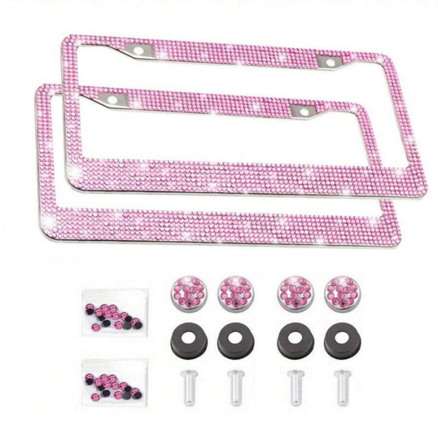 Anna-Kaci Rhinestone License Plate Frame 2-Piece Set Sparkling Crystal Car Accessory 12x6.5in