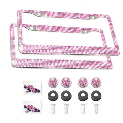 Anna-Kaci Rhinestone License Plate Frame 2-Piece Set Sparkling Crystal Car Accessory 12x6.5in