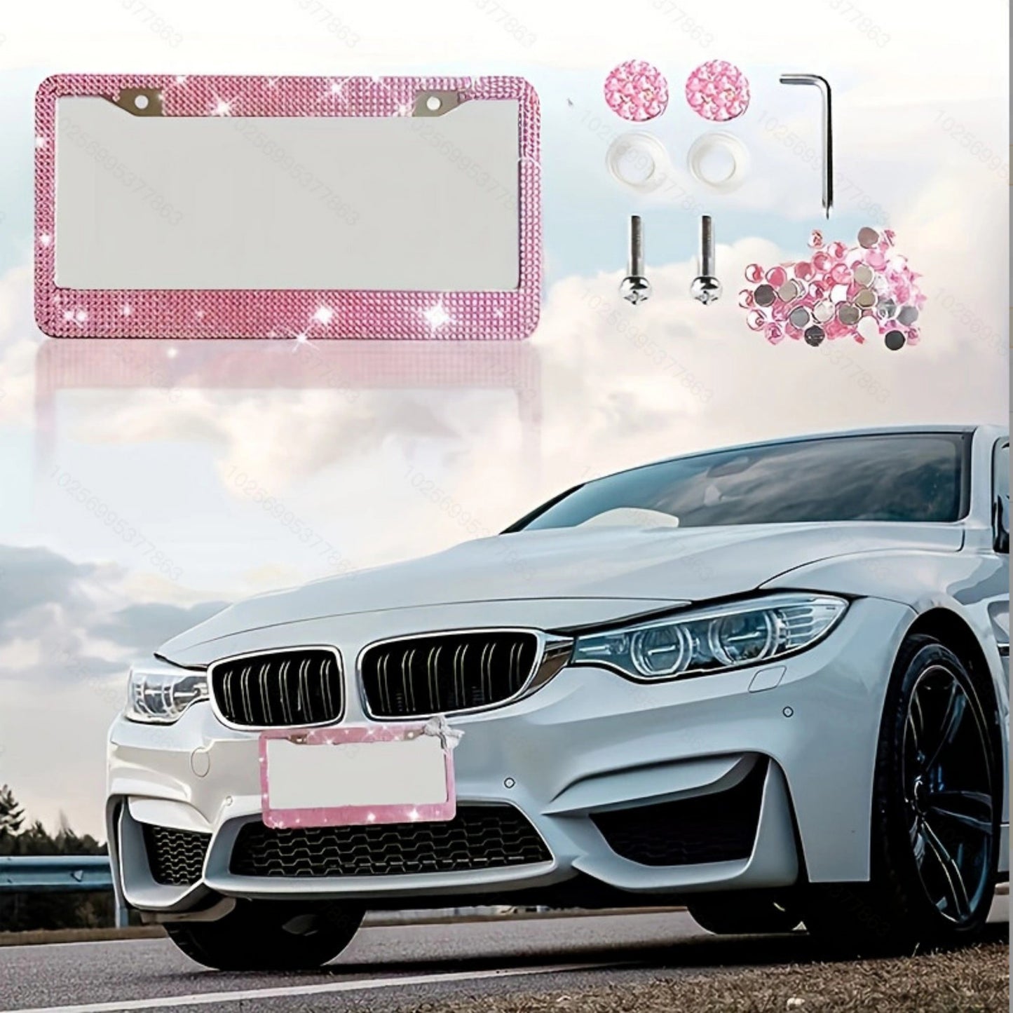 Anna-Kaci Rhinestone License Plate Frame 2-Piece Set Sparkling Crystal Car Accessory 12x6.5in
