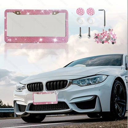 Anna-Kaci Rhinestone License Plate Frame 2-Piece Set Sparkling Crystal Car Accessory 12x6.5in