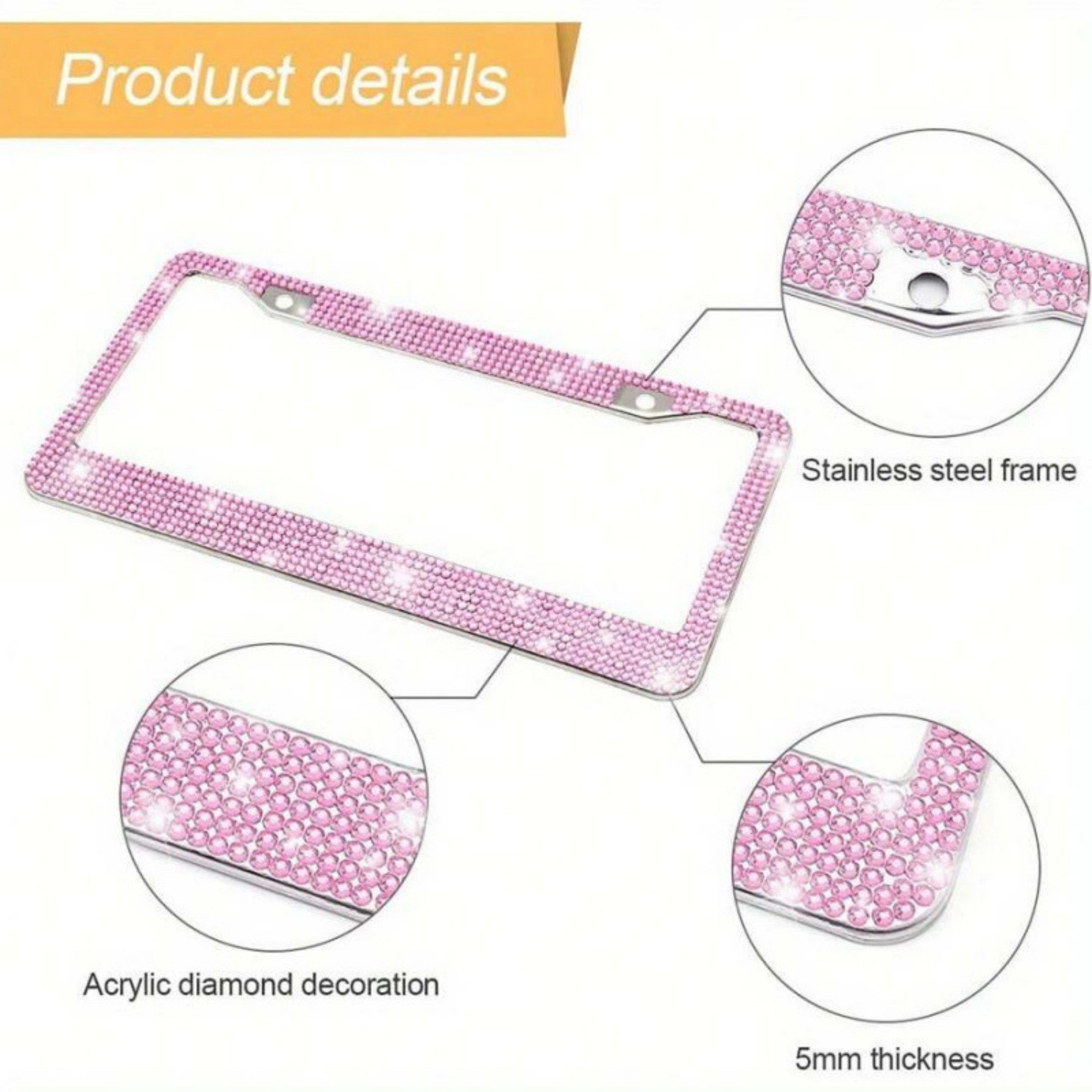 Anna-Kaci Rhinestone License Plate Frame 2-Piece Set Sparkling Crystal Car Accessory 12x6.5in