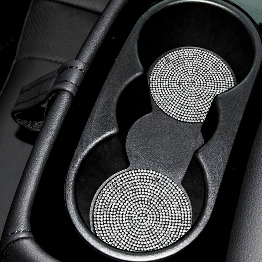 Anna-Kaci Rhinestone Car Cup Holder Coasters Anti-Slip Sparkling Crystal Set of 2
