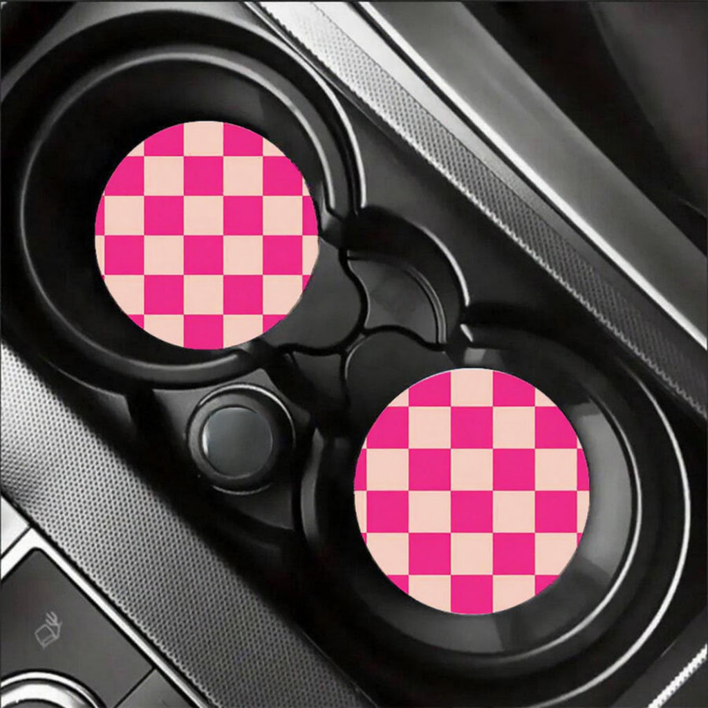 Anna-Kaci Checkered Car Cup Holder Coasters Anti-Slip Absorbent Mats Set of 2