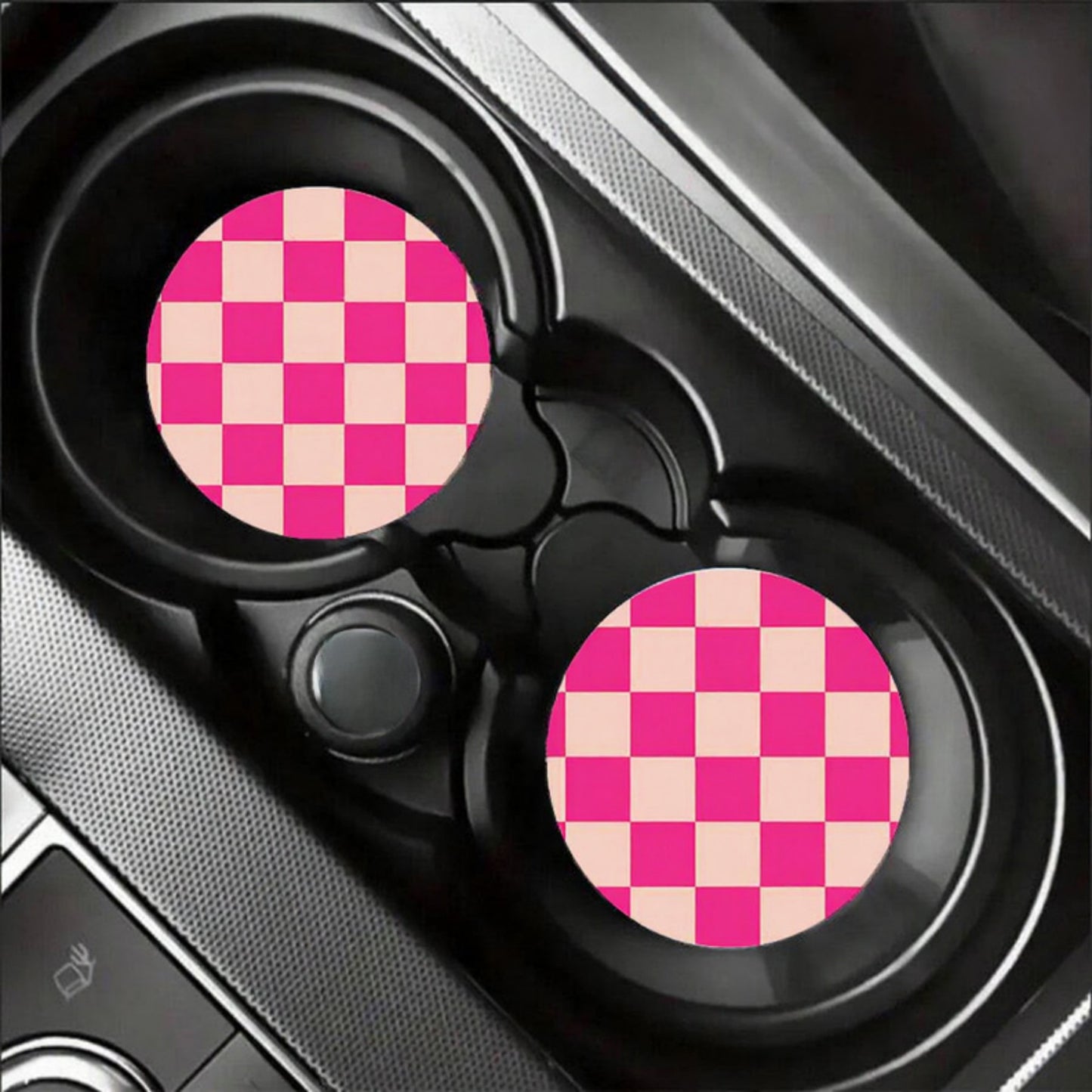 Anna-Kaci Checkered Car Cup Holder Coasters Anti-Slip Absorbent Mats Set of 2