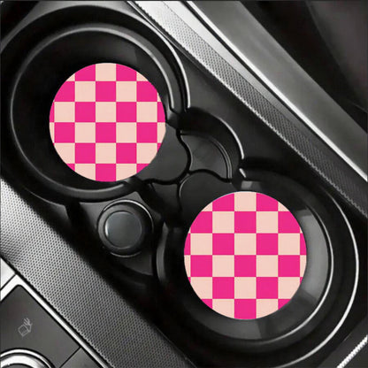 Anna-Kaci Checkered Car Cup Holder Coasters Anti-Slip Absorbent Mats Set of 2