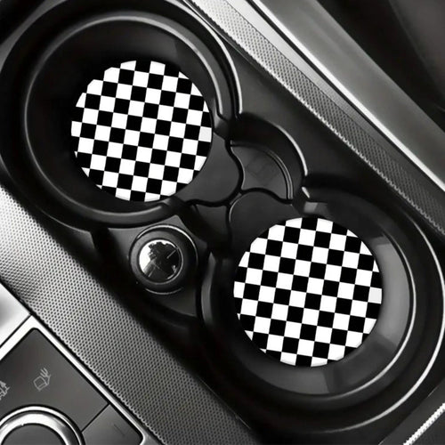Anna-Kaci Checkered Car Cup Holder Coasters Anti-Slip Absorbent Mats Set of 2