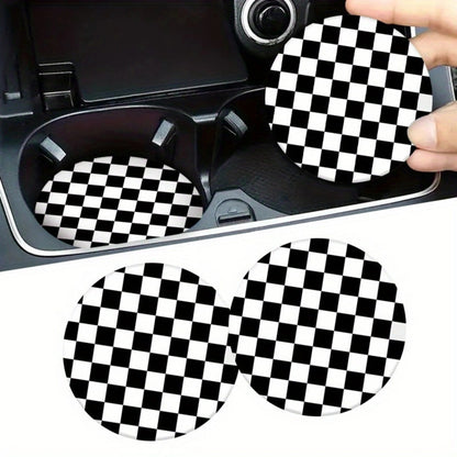 Anna-Kaci Checkered Car Cup Holder Coasters Anti-Slip Absorbent Mats Set of 2