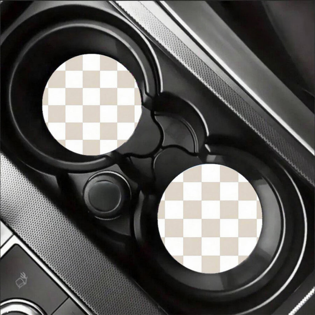 Anna-Kaci Checkered Car Cup Holder Coasters Anti-Slip Absorbent Mats Set of 2 3.5in