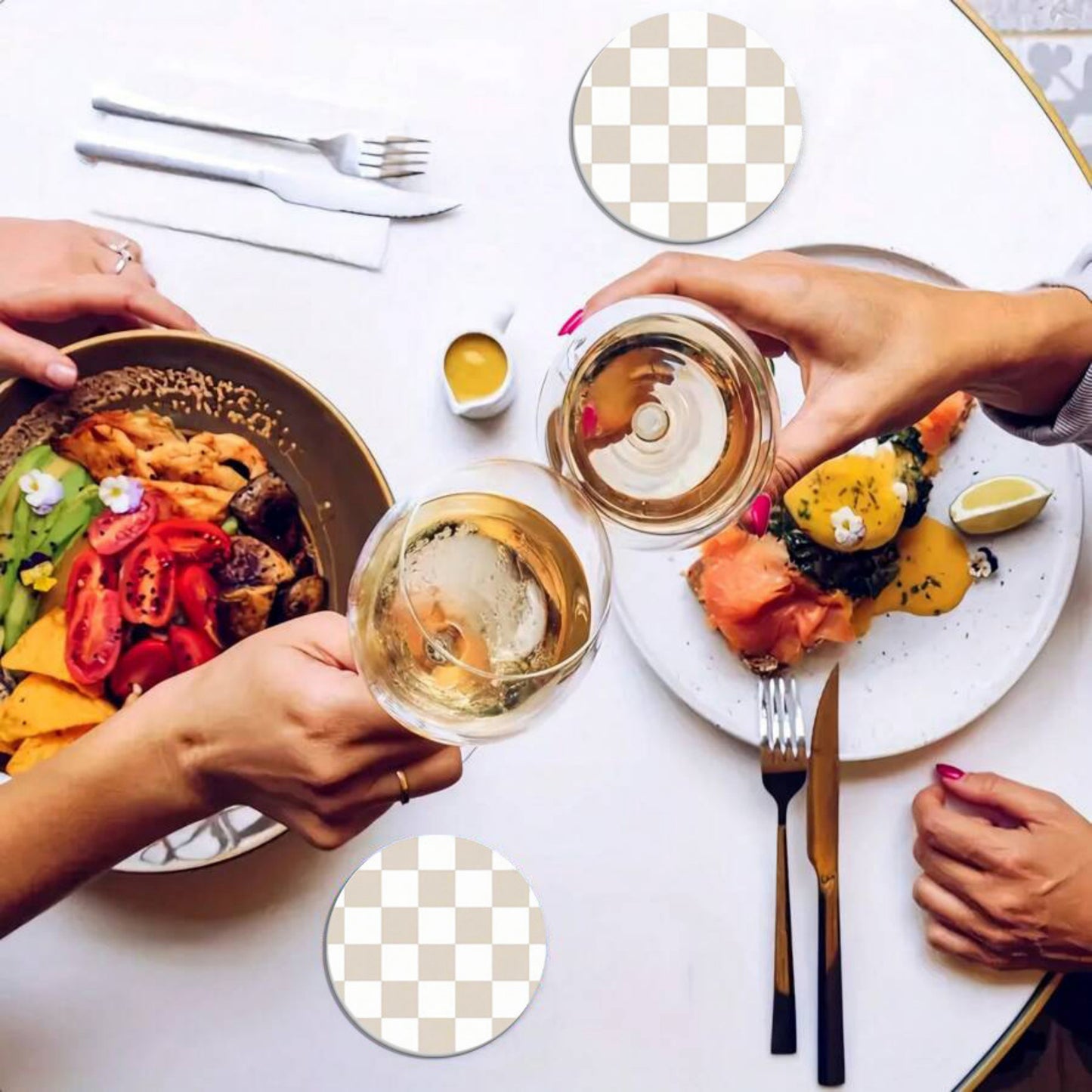 Anna-Kaci Checkered Car Cup Holder Coasters Anti-Slip Absorbent Mats Set of 2 3.5in