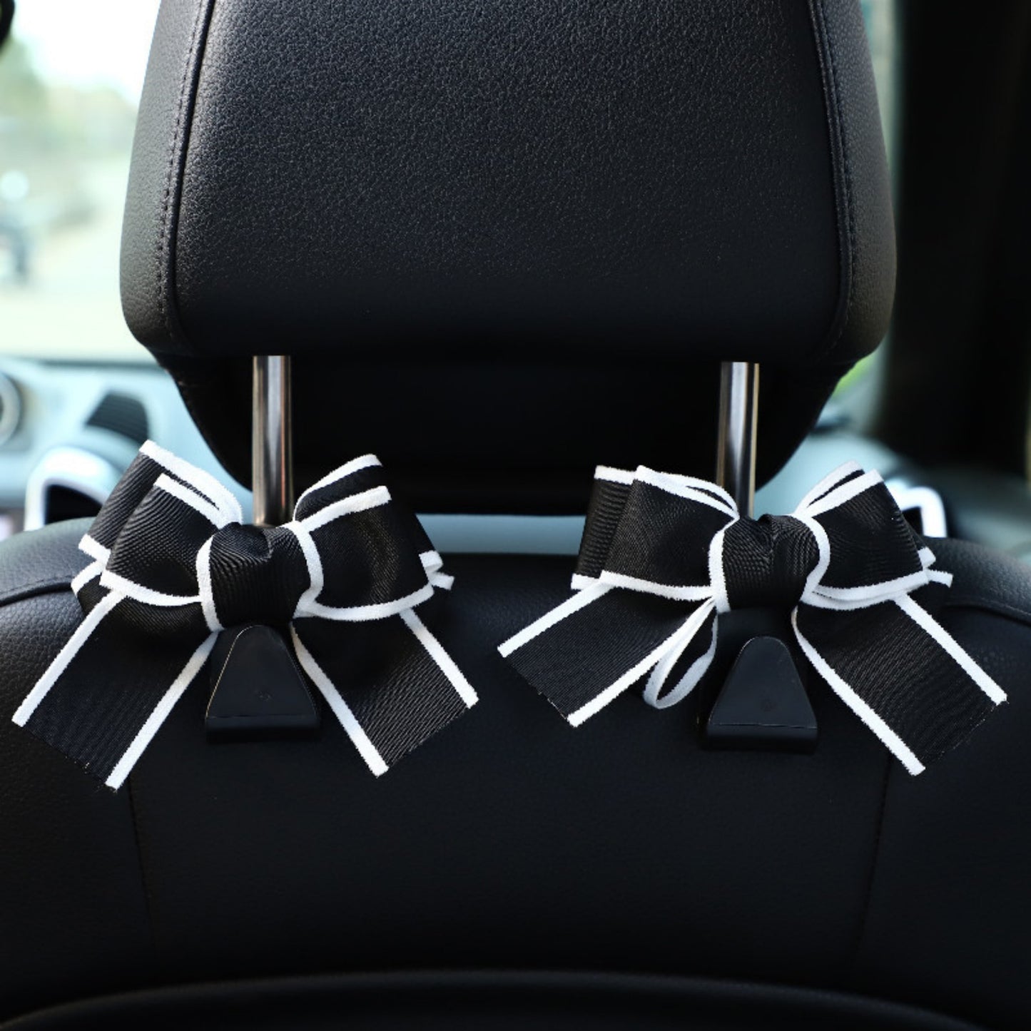 Anna-Kaci Decorative Ribbon Bow Car Headrest Hooks 2-Piece Set for Handbags and Accessories
