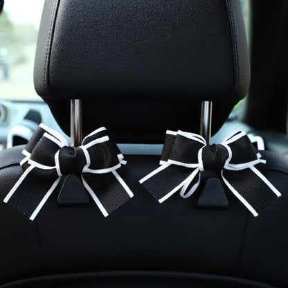 Anna-Kaci Decorative Ribbon Bow Car Headrest Hooks 2-Piece Set for Handbags and Accessories