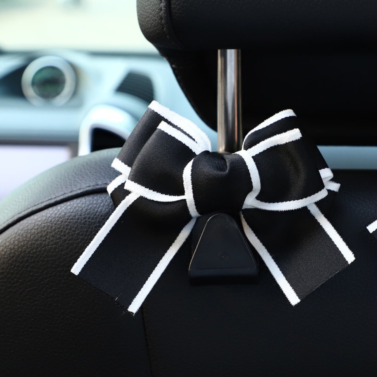Anna-Kaci Decorative Ribbon Bow Car Headrest Hooks 2-Piece Set for Handbags and Accessories