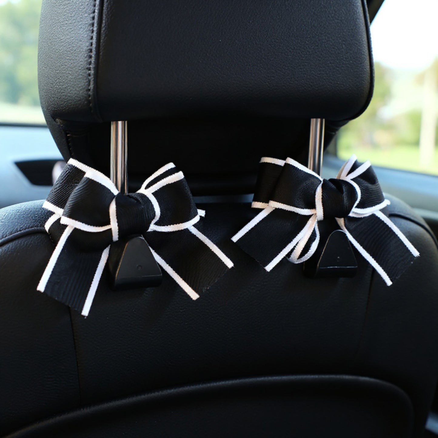 Anna-Kaci Decorative Ribbon Bow Car Headrest Hooks 2-Piece Set for Handbags and Accessories