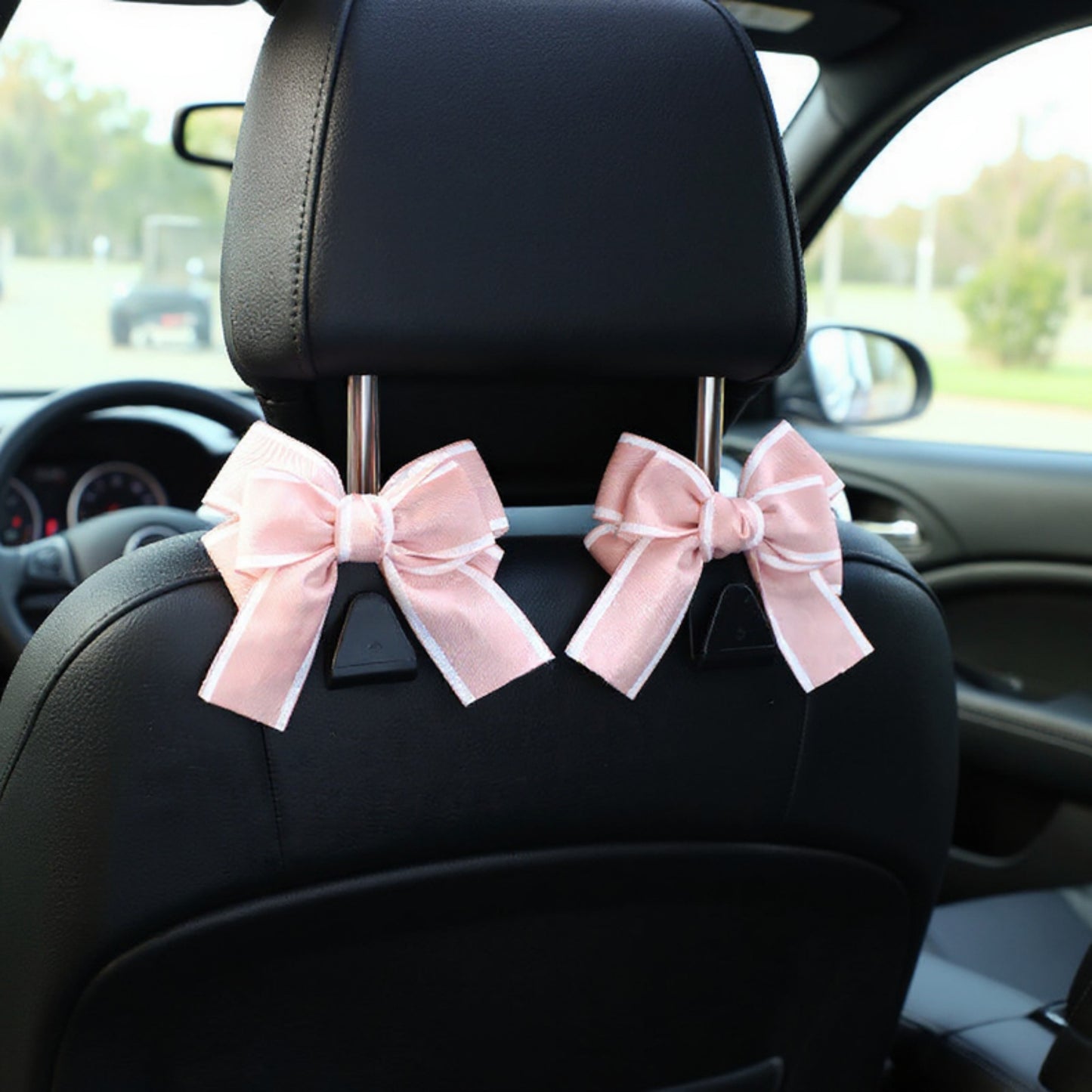 Anna-Kaci Decorative Ribbon Bow Car Headrest Hooks 2-Piece Set for Handbags and Accessories