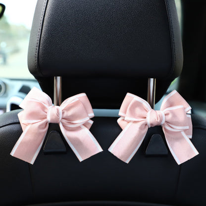 Anna-Kaci Decorative Ribbon Bow Car Headrest Hooks 2-Piece Set for Handbags and Accessories