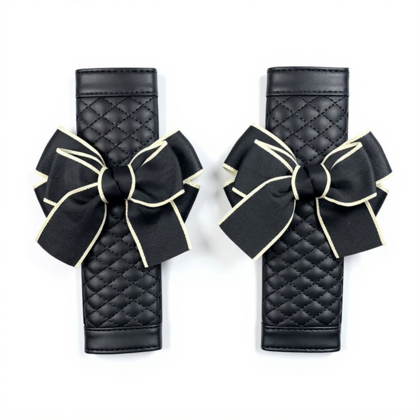 Anna-Kaci Quilted PU Leather Car Seat Belt Covers with Decorative Ribbon Bow Set