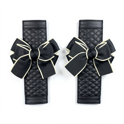 Anna-Kaci Quilted PU Leather Car Seat Belt Covers with Decorative Ribbon Bow Set