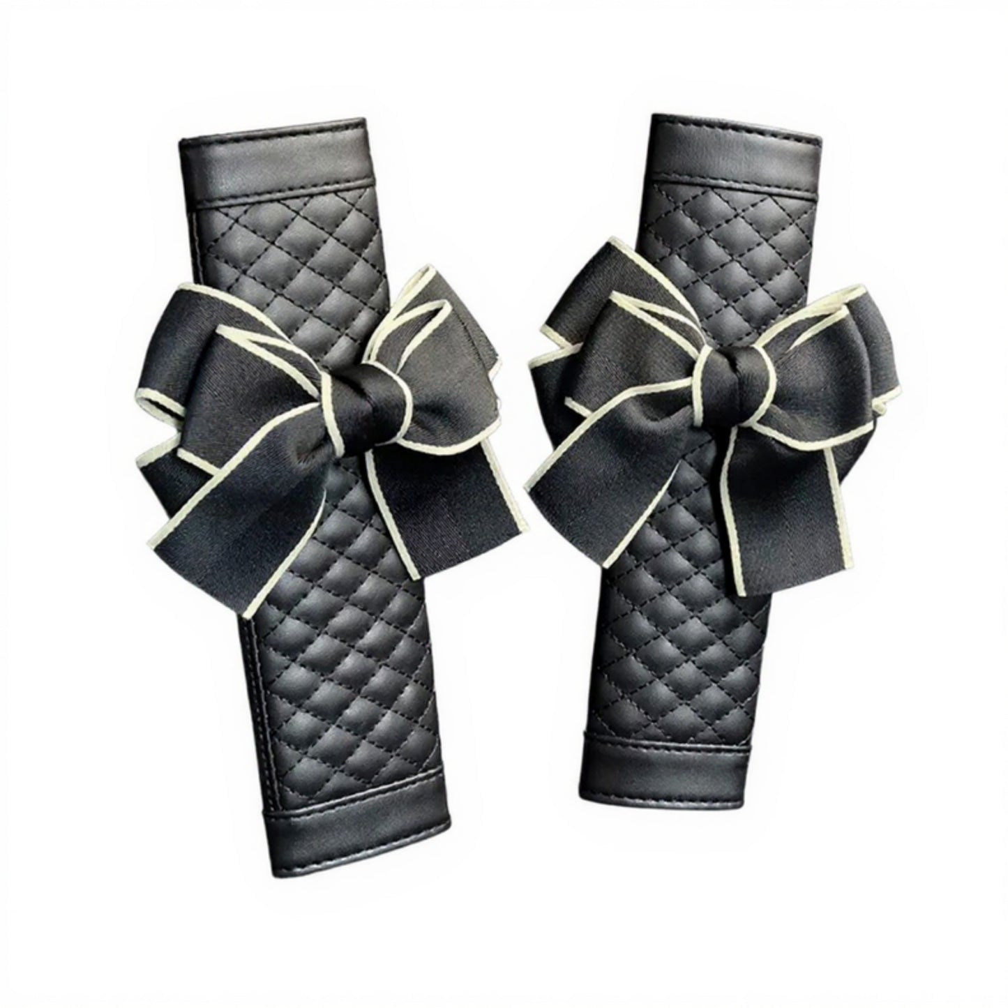 Anna-Kaci Quilted PU Leather Car Seat Belt Covers with Decorative Ribbon Bow Set