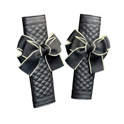 Anna-Kaci Quilted PU Leather Car Seat Belt Covers with Decorative Ribbon Bow Set