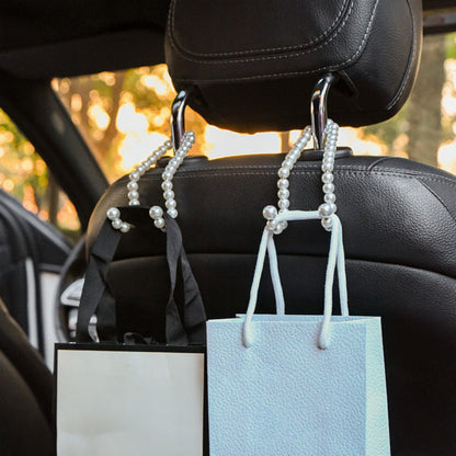 Anna-Kaci Pearl Beaded Car Headrest Hook Set Hanger for Handbags and Accessories