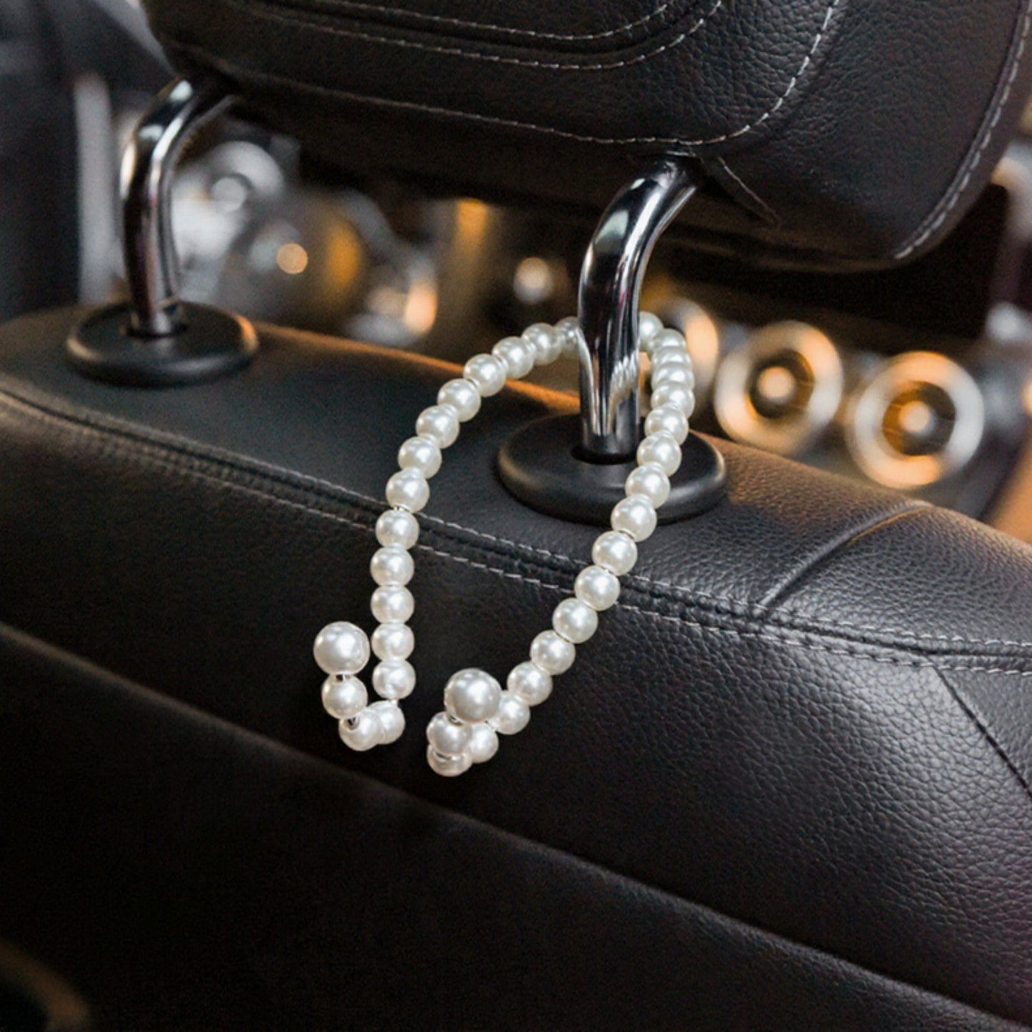 Anna-Kaci Pearl Beaded Car Headrest Hook Set Hanger for Handbags and Accessories