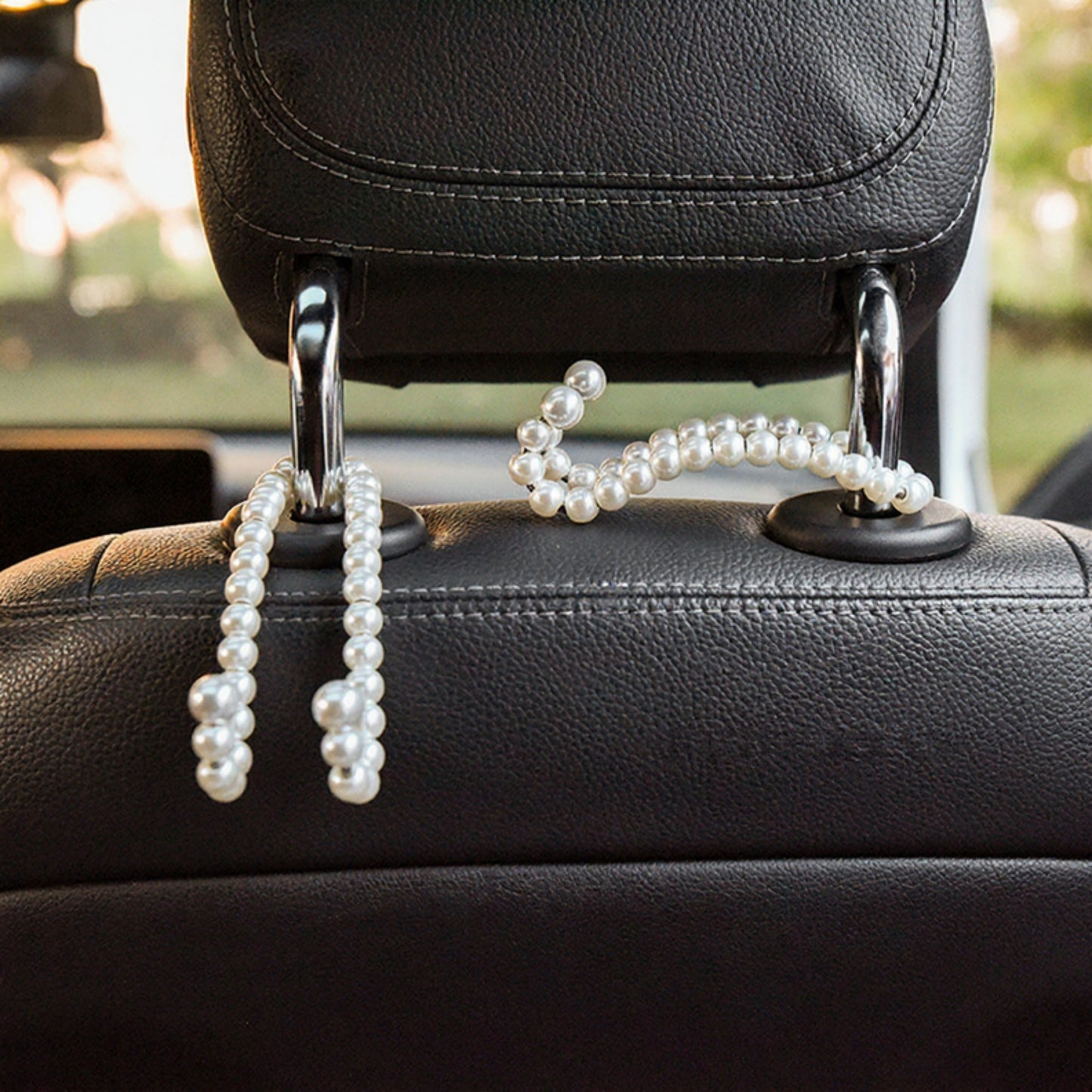 Anna-Kaci Pearl Beaded Car Headrest Hook Set Hanger for Handbags and Accessories