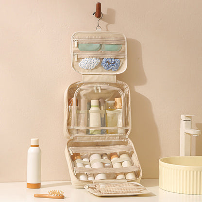 Anna-Kaci Hanging Toiletry Bag with Large Capacity and Transparent Mesh Compartments 12x8.5x4.5in