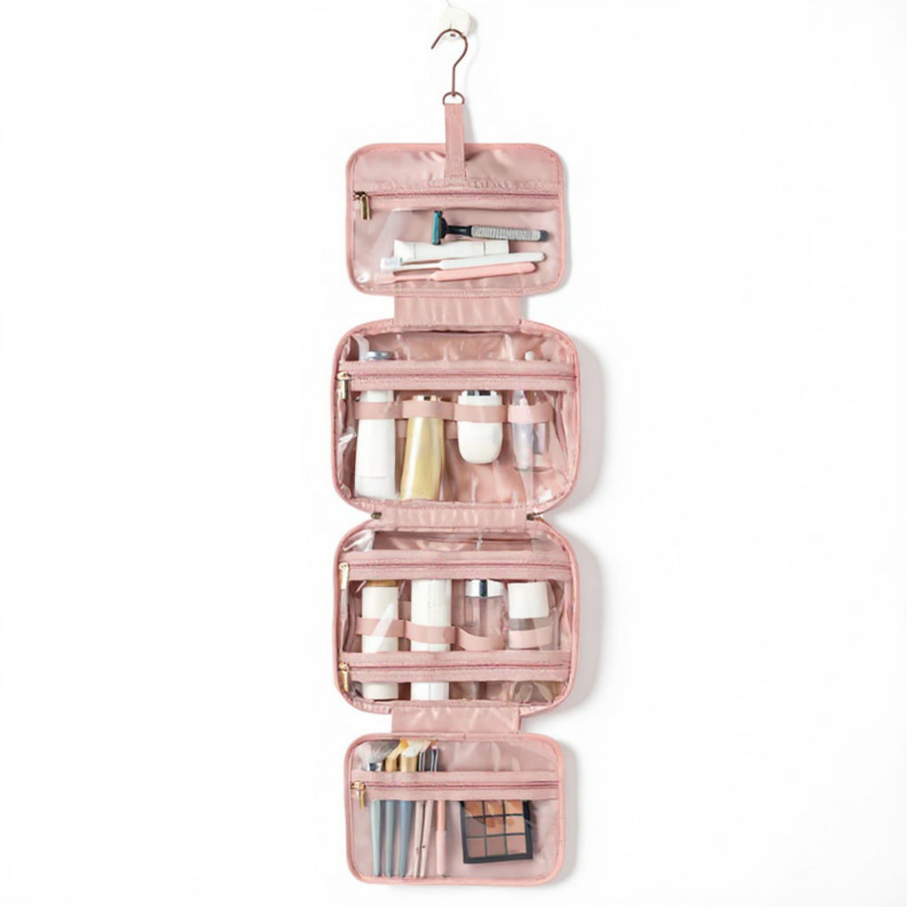 Anna-Kaci Hanging Toiletry Bag with Multiple Transparent Compartments and Travel Hook