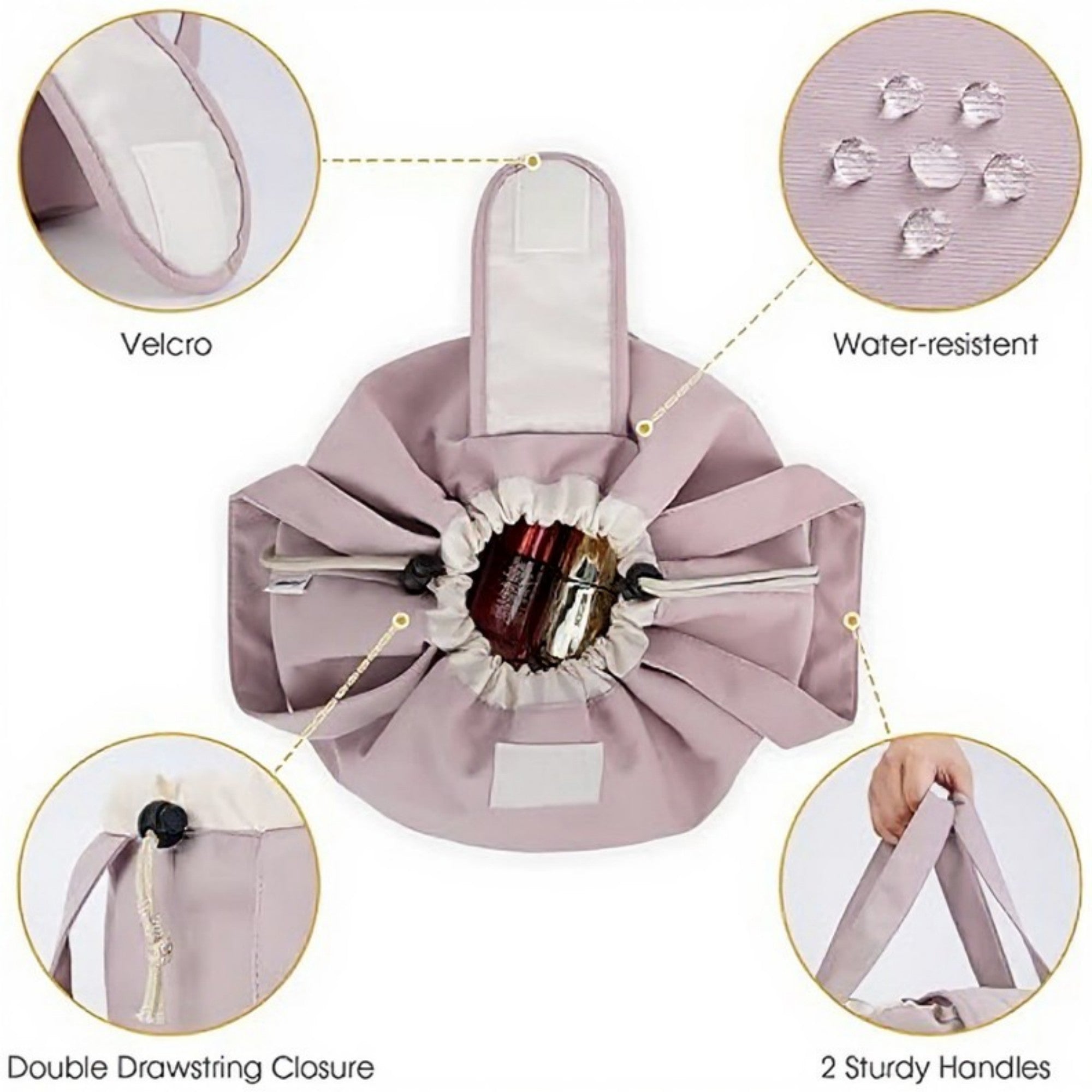 Anna-Kaci Drawstring Toiletry Bag with Water-Resistant Fabric and Dual Handle Design