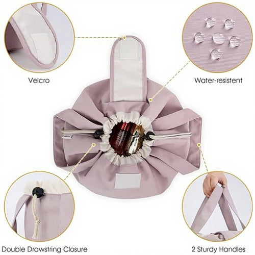 Anna-Kaci Drawstring Toiletry Bag with Water-Resistant Fabric and Dual Handle Design