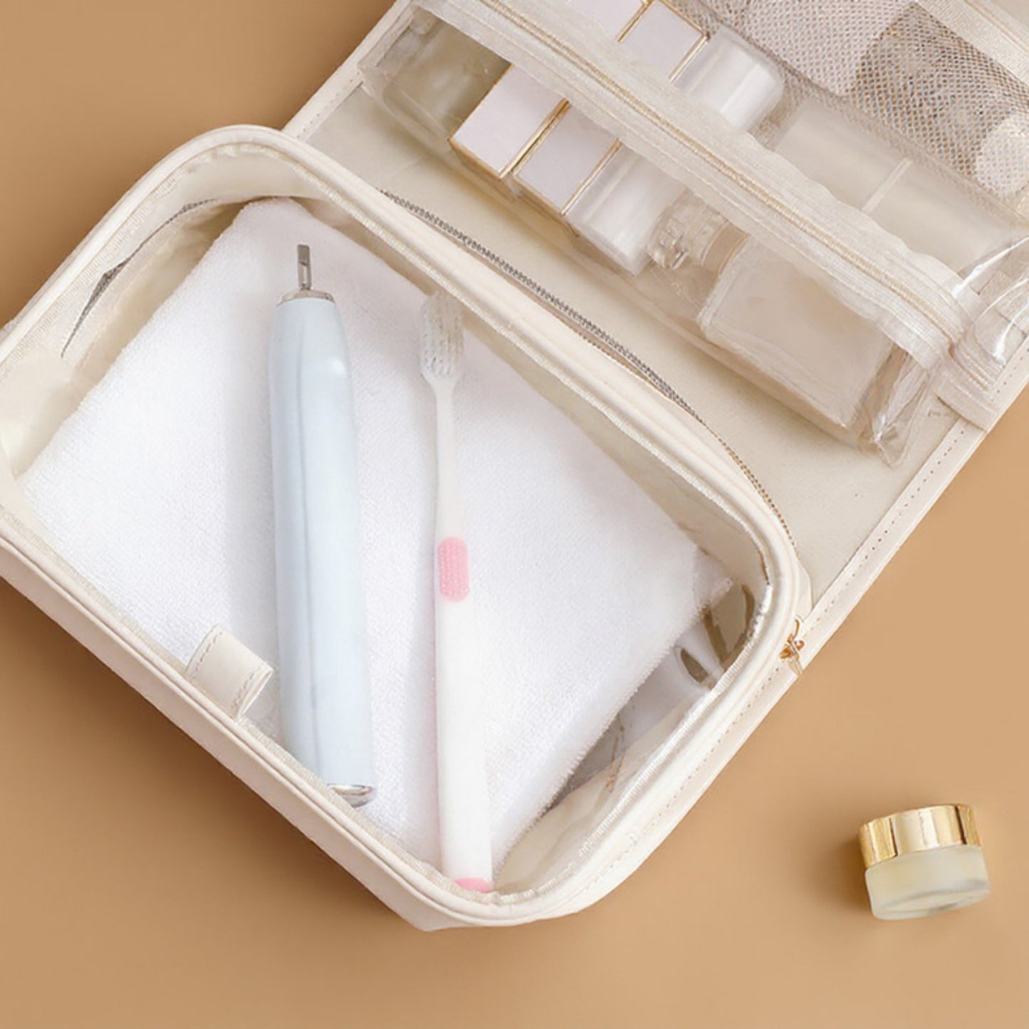 Anna-Kaci Hanging Toiletry Bag with Multi-Pocket Organizer and Foldable Carry Handle