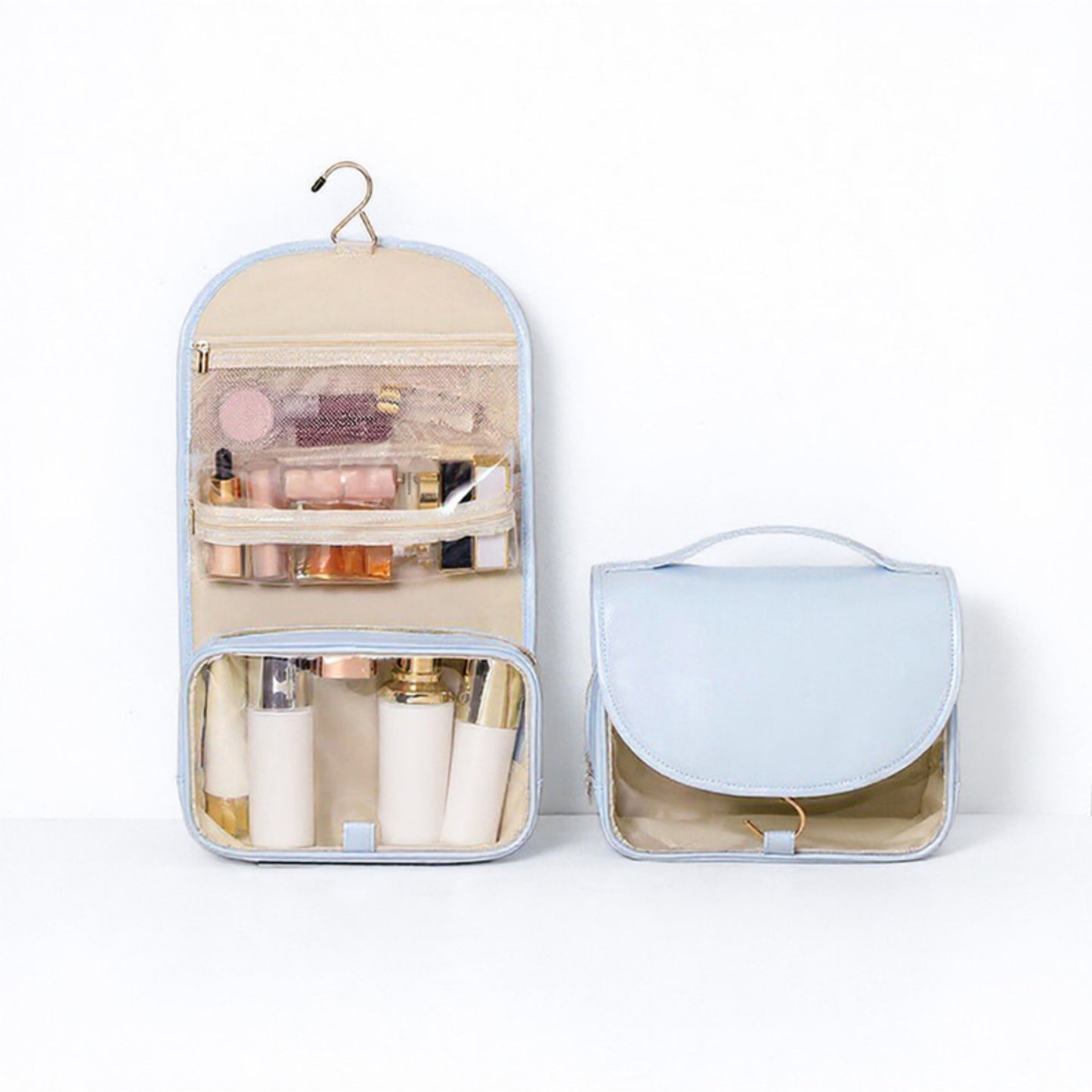 Anna-Kaci Hanging Toiletry Bag with Multi-Pocket Organizer and Foldable Carry Handle