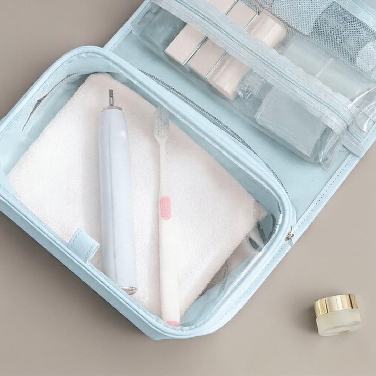 Anna-Kaci Hanging Toiletry Bag with Multi-Pocket Organizer and Foldable Carry Handle